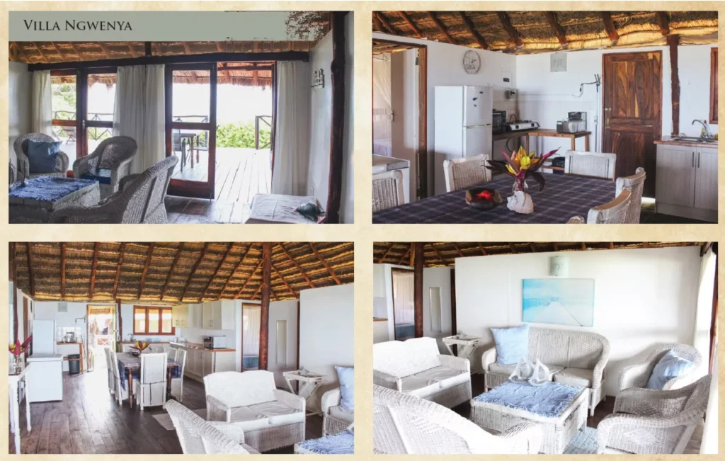 NGWENYA • 2 x Identical open plan Villas • Beachfront • Equipped with all the necessities • Daily cleaning service is included • Each Villa has 4 double bedrooms and 2 bathrooms • Swimming pool • This is a self-catering option